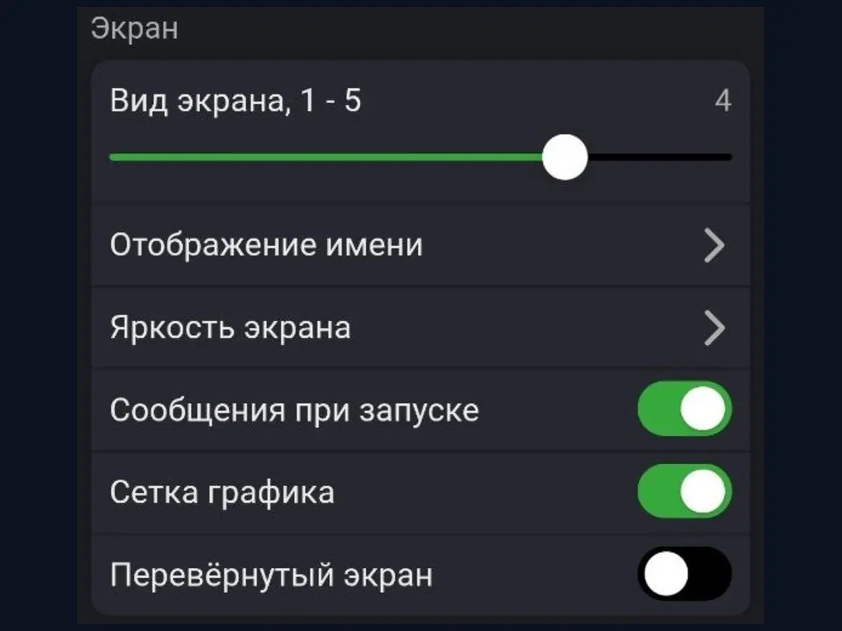 Раздел Экран в настройках Светлячка